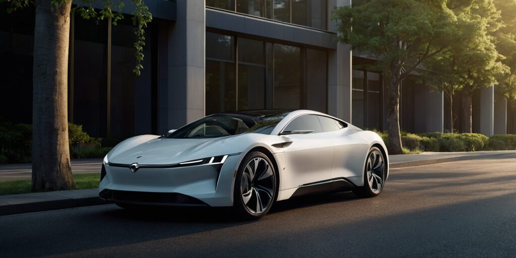 Une image représentant une voiture sans permis électrique avec un logo d'assurance sur sa carrosserie.